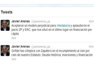 Arenas en Twitter: Griñán, "cómplice de Zapatero" por incumplir el Estatuto