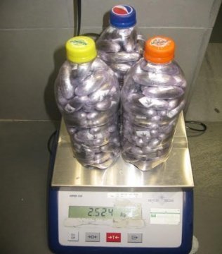 Dos detenidos con bellotas de hachís dentro de tres botellas
